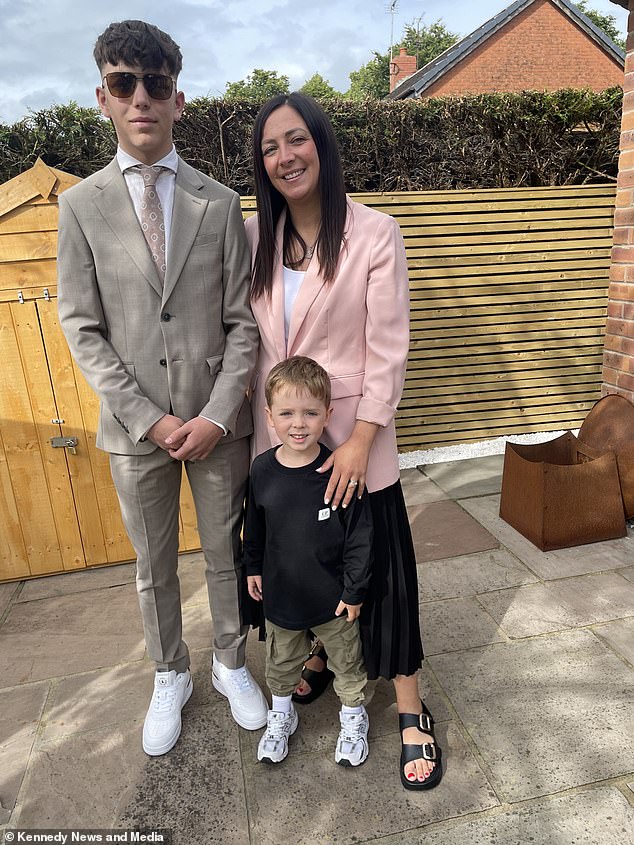 Lucas' mother Laura Jameson, 38, was all for the stunt, although she feared shocked bystanders would call the police (pictured: Lucas with his mother Laura Jameson, 38, and his three-year-old brother Roman)