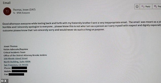 The employee then apologized profusely in a follow-up message seconds later, claiming it was an unintentional text despite it containing his official email signature