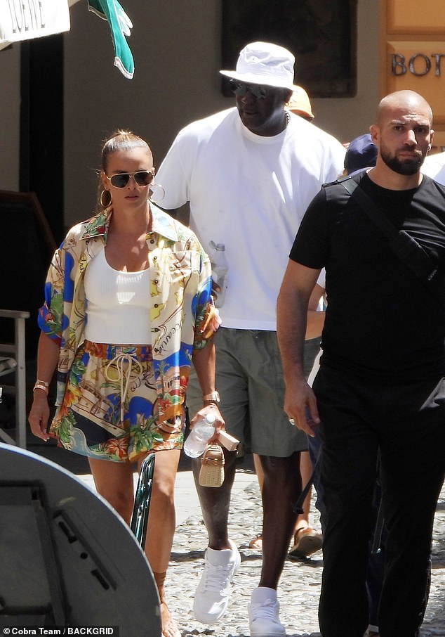 Jordan and Prieto appeared to have security with them as they walked through Portofino