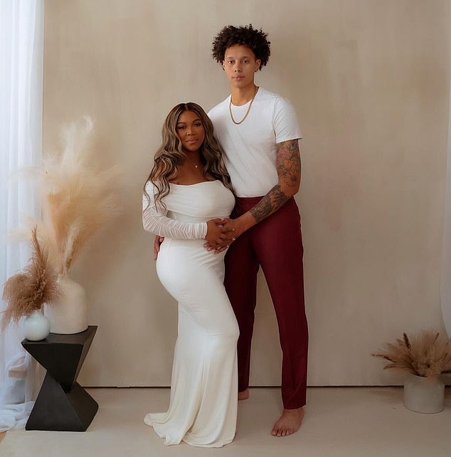 Griner (right) and his wife Cherelle (left) welcomed their first child together - a baby boy