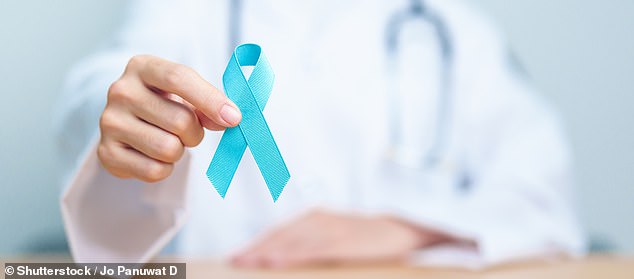 The blue ribbon represents prostate cancer awareness. The Daily Mail has been campaigning for better diagnosis and treatment of prostate cancer for over two decades.