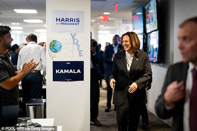 Vice President Kamala Harris traveled to her campaign headquarters in Delaware on Monday