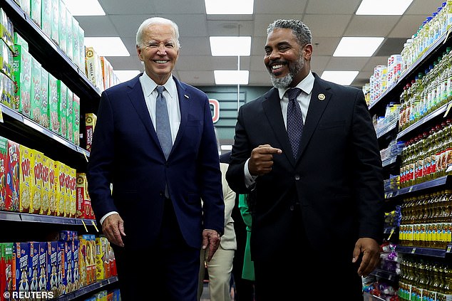 President Joe Biden walks down an aisle with U.S. Rep. Steven Horsford, D-Nev., during a stop at a grocery store in Las Vegas last week. Horsford told DailyMail.com he's excited for Biden to 