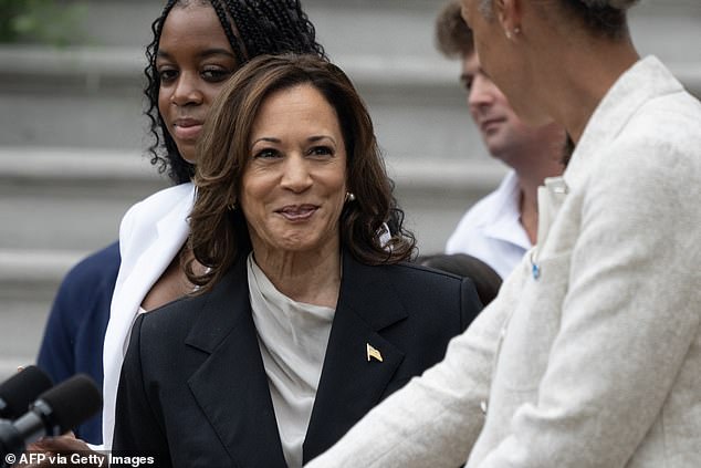 U.S. Vice President Kamala Harris speaks at an event honoring the 2023–24 National Collegiate Athletic Association (NCAA) championship teams on the South Lawn of the White House in Washington, DC on July 22, 2024