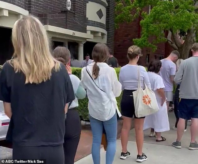 Research shows that renters are choosing to buy a home rather than face rising rents and low housing supply in Australia's tight rental market (pictured are Australians queuing up for an open house for a rental property)