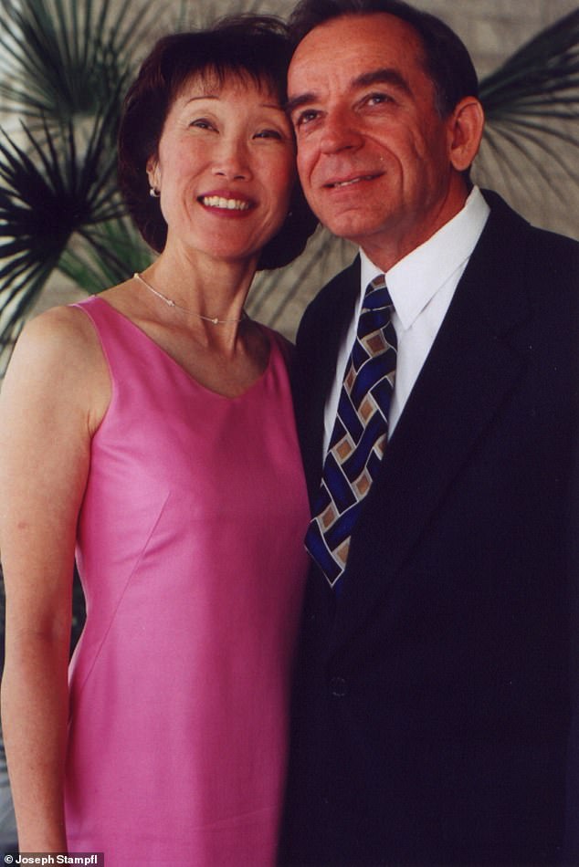 Stampfl (pictured is his wife Janet Stampfl-Raymer) will be cremated and his family plans to scatter his ashes at one of his favorite spots, the top of Mount Baldy