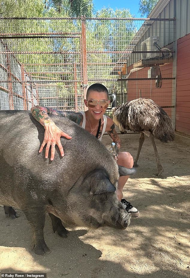 Ruby shared photos of herself visiting The Gentle Barn animal shelter in California