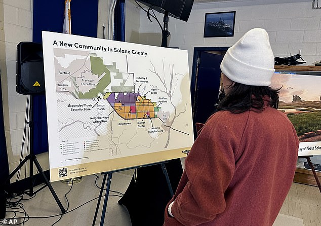 A map is shown of a new proposed community in Solano County, California