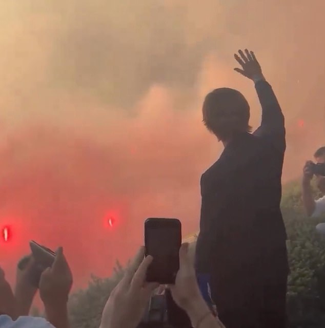 Fans lit flares with smoke covering the fans who had turned up to see the Croatian legend