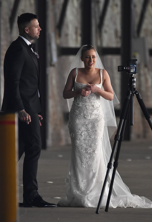 TikTok tradition Dave Thomas is paired with a petite blonde bride (both pictured)