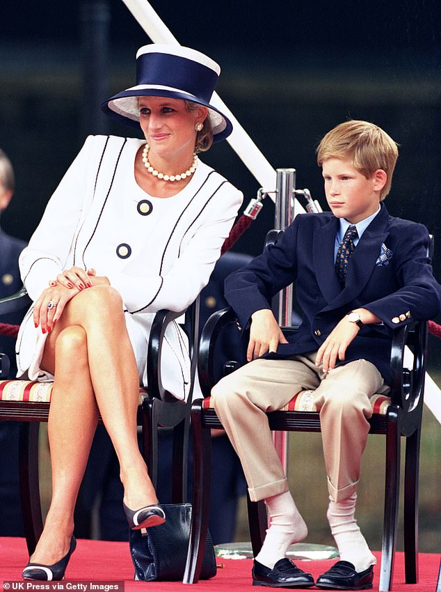 Prince Harry made a handsome appearance in a navy jacket next to the late Diana, Princess of Wales in August 1995