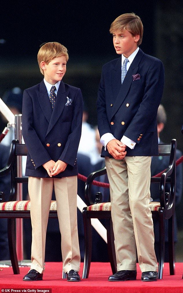 Prince Harry and Prince William mirrored each other in matching outfits at the 50th anniversary celebration of VJ Day in London, 1995