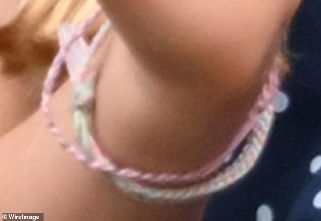 Charlotte wore two of the strung bracelets, one with different shades of pink and another with green, blue and pink fabric