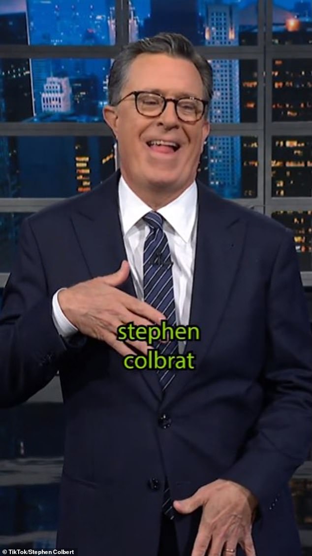 Stephen danced to one of her songs live on his show and then uploaded it to TikTok, writing: 'Stephen Colbrat'