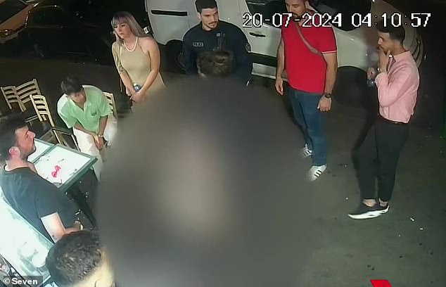 Harrowing security footage has captured the moment a visibly distraught Australian woman sought refuge in a Parisian kebab shop after she was allegedly gang-raped. People are pictured helping the woman, who is blurred, outside the kebab shop