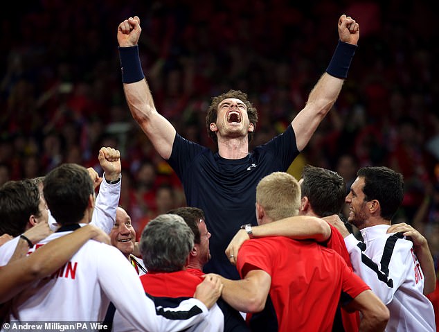 Sir Andy's successful career has seen him play in major tournaments. Seen here celebrating after beating David Goffin to win the Davis Cup Final in 2015.