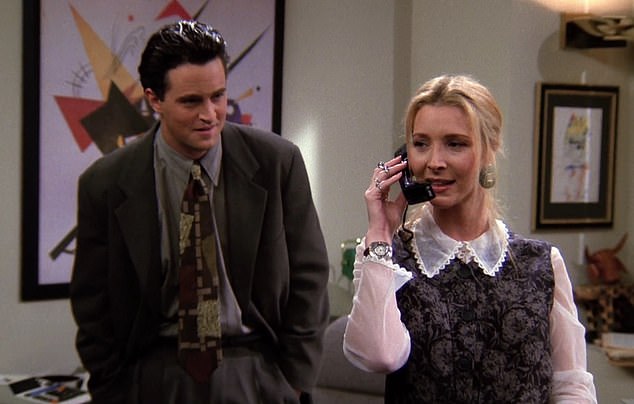 Matthew as Chandler Bing and Lisa as Phoebe Buffay in an episode of the TV sitcom Friends