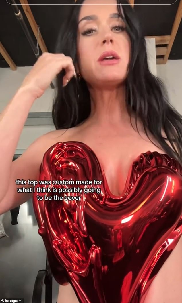 The 39-year-old singer, who was recently spotted filming a racy new music video with handsome shirtless model and stuntman Oscar Dorta, wowed in a scarlet metallic heart-shaped top as she prepared to shoot her album cover