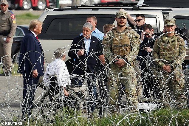 Trump during a visit to the Mexican border in Eagle Pass, Texas, in February