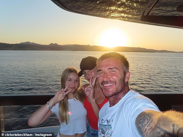 David gathered his family on a mega yacht in Sardinia for his daughter Harper's 13th birthday, while his brood made the most of the warm weather and tried out water sports