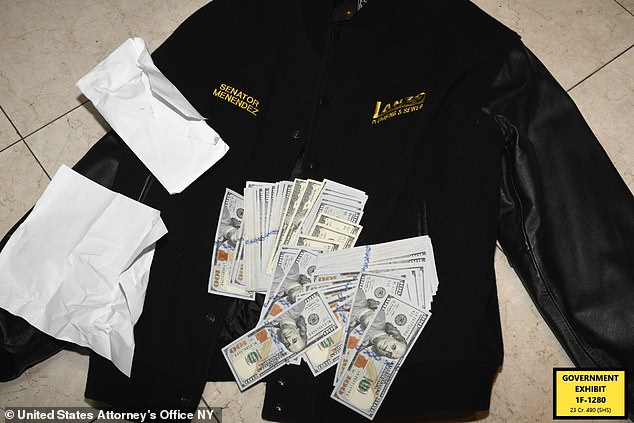 During an FBI raid on his New Jersey home, cash was found in envelopes inside a jacket with the senator's name on it