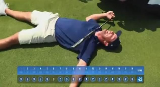 DeChambeau was so excited about the finish that he fell to the green with a final score of -22