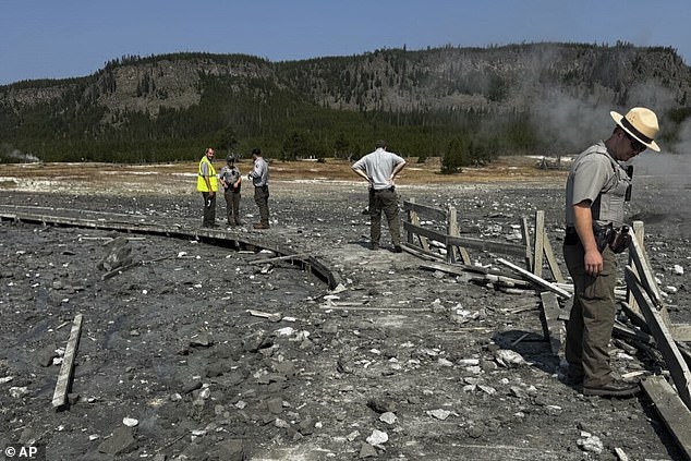 Vlada March from California visited the park with her mother and filmed the event, which saw dozens of visitors quickly walk off a boardwalk just inches from the hot spring, which was destroyed.