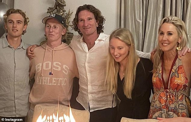 Hird (pictured, centre, with his wife Tania - right - and three of their children) previously worked as an assistant coach at Greater Western Sydney in 2022 and last coached at AFL senior level in 2015 with Essendon