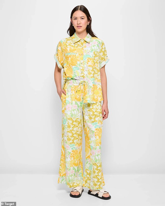 The $90 Linen Blend Print Wide Leg Pants and Shirt from Target are an easy summer vacation look that's also budget-friendly