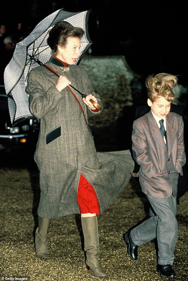 A young Prince William and his aunt Princess Anne attend the Royal Christmas Service at St Mary Magdalene Church in Sandringham, in 1990