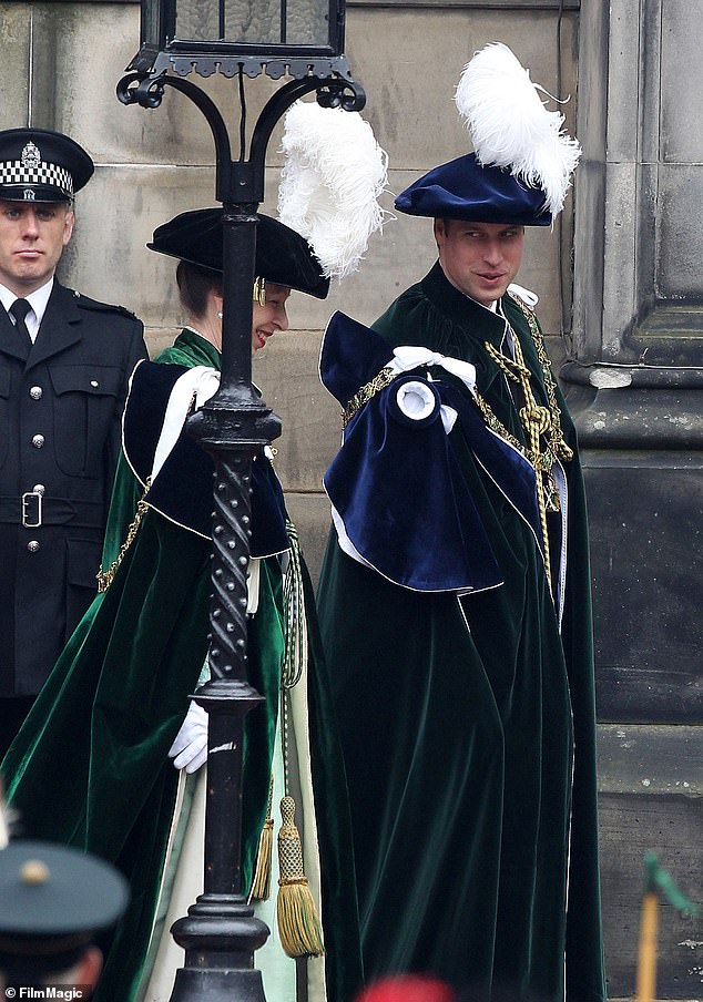 Prince William and Princess Anne have a candid conversation as they leave the Thistle ceremony in Edinburgh in 2012