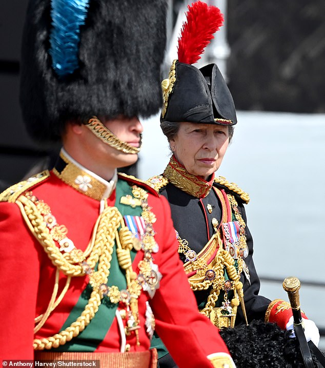 William and Anne ride side by side during the Trooping the Colour parade on The Mall in 2022