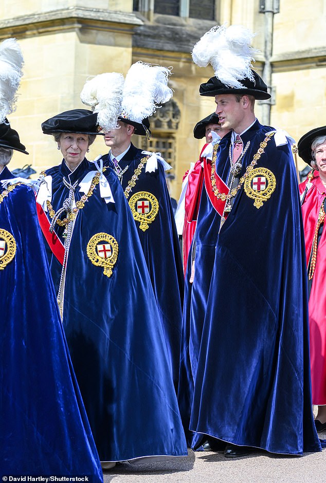 Prince William talks to his aunt as they arrive at the Most Noble Order of the Garter service held at St George's Chapel at Windsor Castle in June