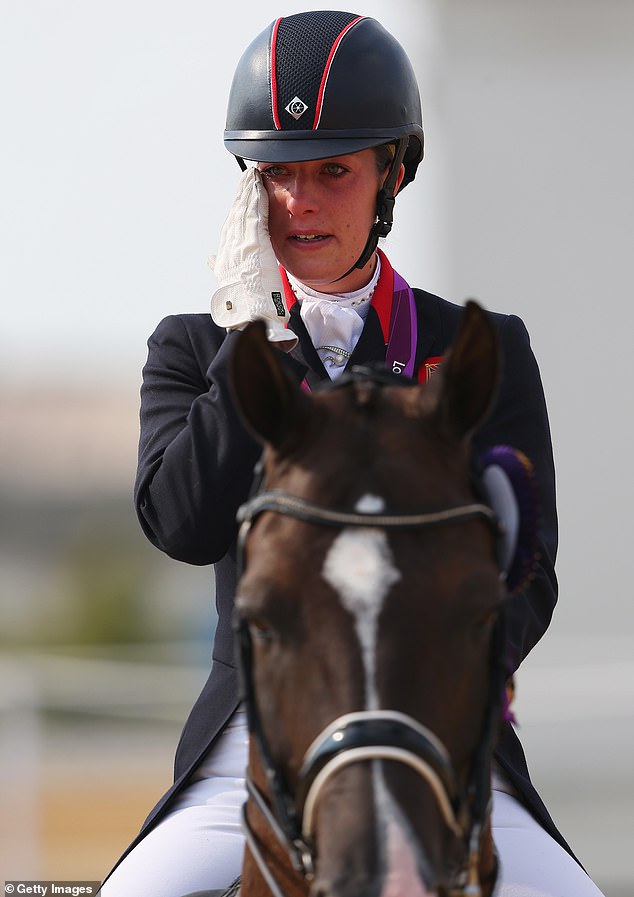 Dujardin (pictured, at the 2012 Olympics) hoped to become Britain's most decorated Olympian but was forced to withdraw from the Games yesterday