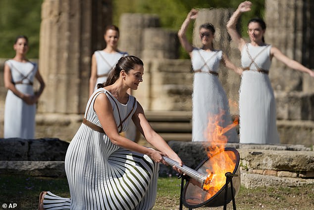 The torch for the Paris 2024 Olympic Games was lit on April 16, 2024 in ancient Olympia, Greece (photo)