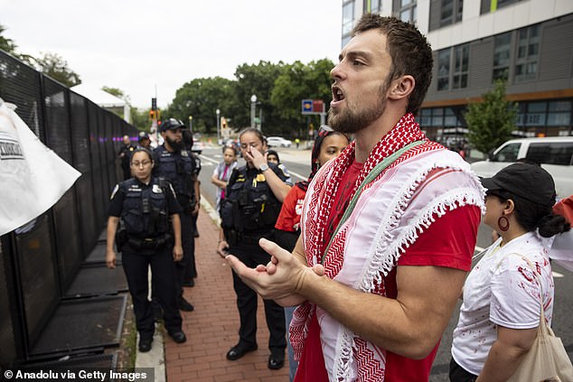 A group of pro-Palestinian activists held an anti-noise demonstration outside the Watergate Hotel in