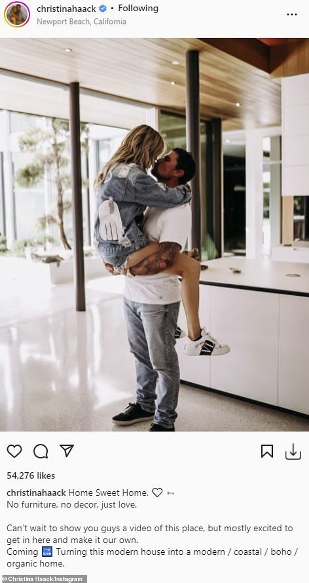 Josh and Christina are pictured inside the home when they first moved in in 2022