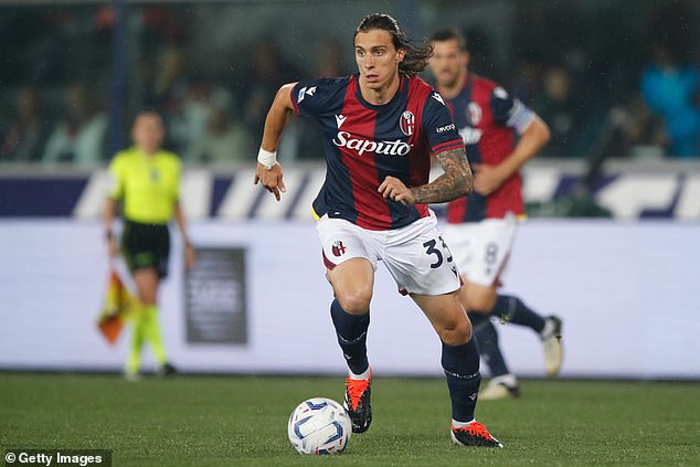 Calafiori joined Bologna from Basel last year for just £3.4million and the Swiss club will receive 50 per cent of Bologna's profits once his move to Arsenal is completed.