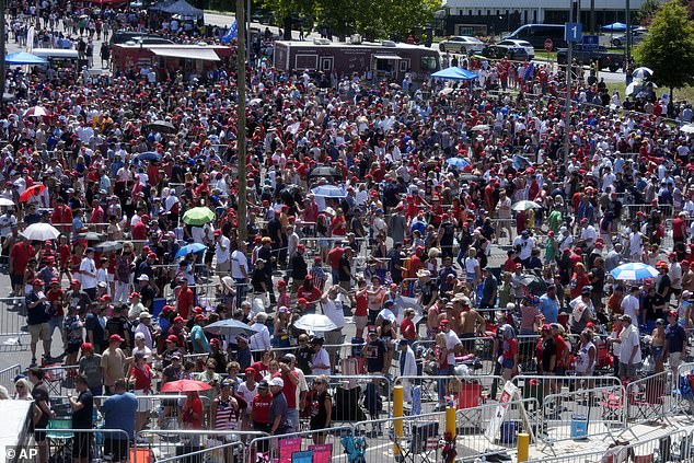 Huge crowds gathered in the North Carolina heat to hear Trump speak in Charlotte, in his first rally since Biden withdrew