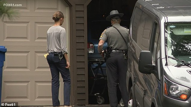 Kosuda-Bigazzi was arrested in February 2018 in connection with the death of her husband, a professor of laboratory science and pathology at UConn Health. Pictured: Police at her Burlington home