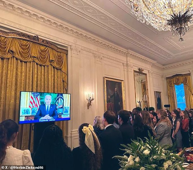 White House staff watched the speech from the White House State Floor