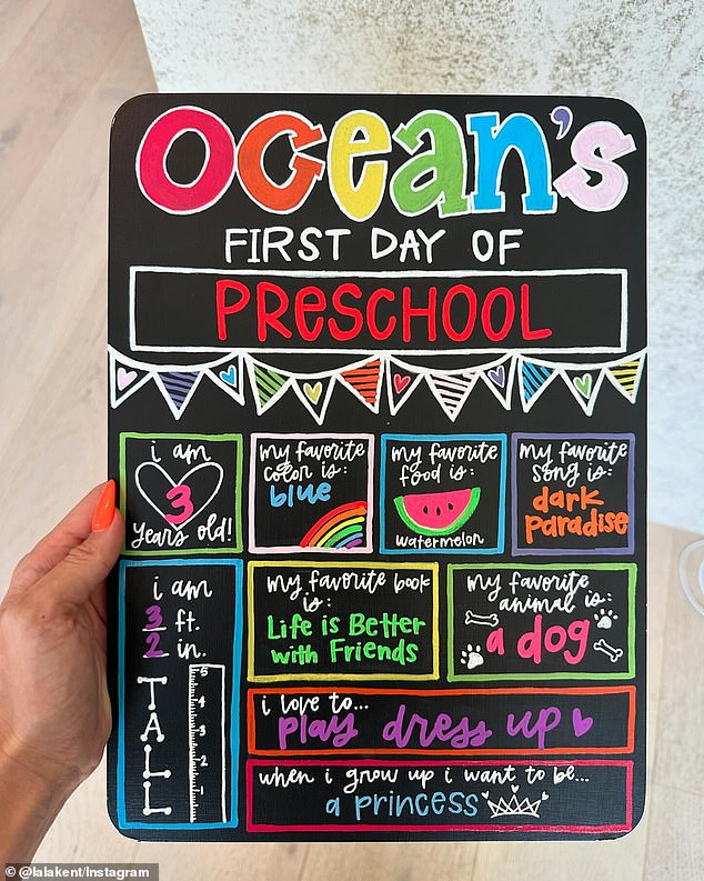 The devoted mother went on to put up the sign for Ocean's first day of preschool, but said she forgot to let her child pose for a photo with it