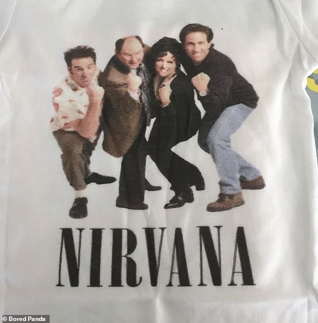 A woman saw the cast of the American TV show Cheers wearing an unofficial T-shirt with the Nirvana logo printed underneath and she just had to buy it