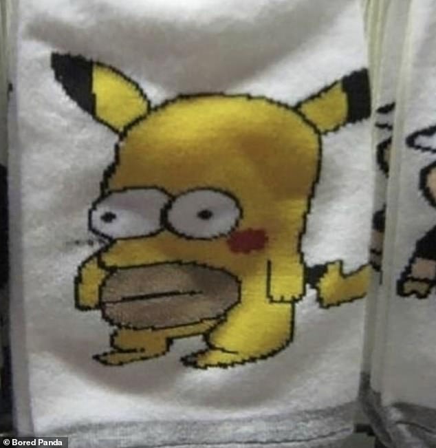 Meanwhile, these funky socks spotted in China appear to be a bizarre mix of Homer Simpson and Pokémon Pikachu