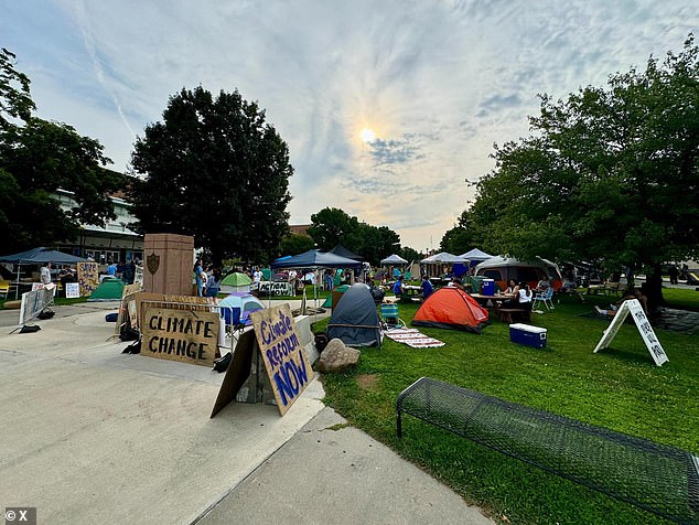 With tents, deliberately misspelled “denile is not a policy” signs and makeshift furniture, the set looked eerily similar to those seen on college campuses this year.