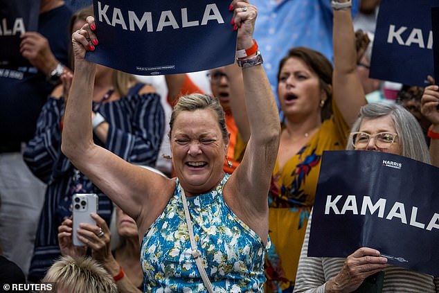 Supporters cheer Vice President Harris at her first campaign event