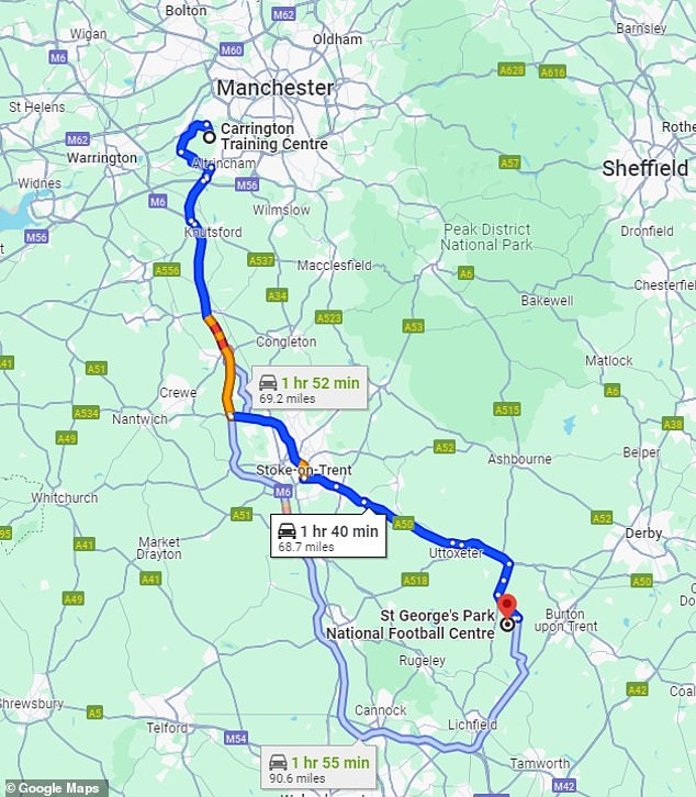 St George's Park is just over an hour and a half's drive from the club's main base at Carrington