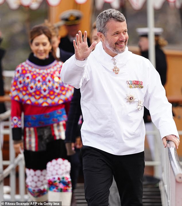 The incident occurred while the royals were on an official visit to Greenland (pictured arriving in Sisimiut on July 2)