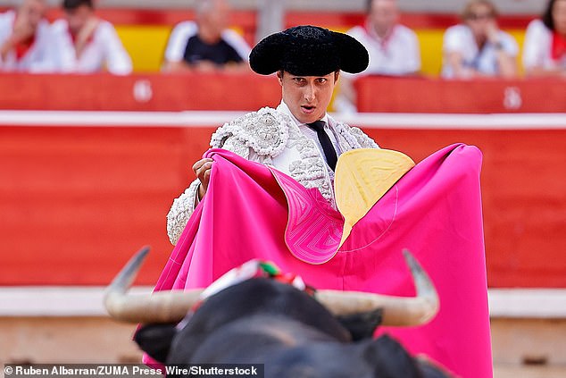 Peruvian bullfighter Andres Roca Rey during the fifth bullfight at the San Fermin Festival in Pamplona, ​​​​northern Spain, on July 11, 2023