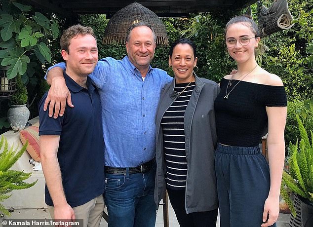 Kamala Harris with husband Doug Emhoff and two stepchildren Cole and Ella. Harris married their father in 2014